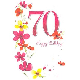 Age 70 Female Birthday Card -70th Birthday Flowers & Pink Glitter 70 7.75x5.25"