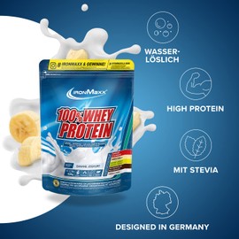 IronMaxx 100% Whey Protein Powder, Banana 500 g Bag, Sugar-Reduced, Water-Soluble Protein Powder Made from Whey Protein, Many Different Flavours