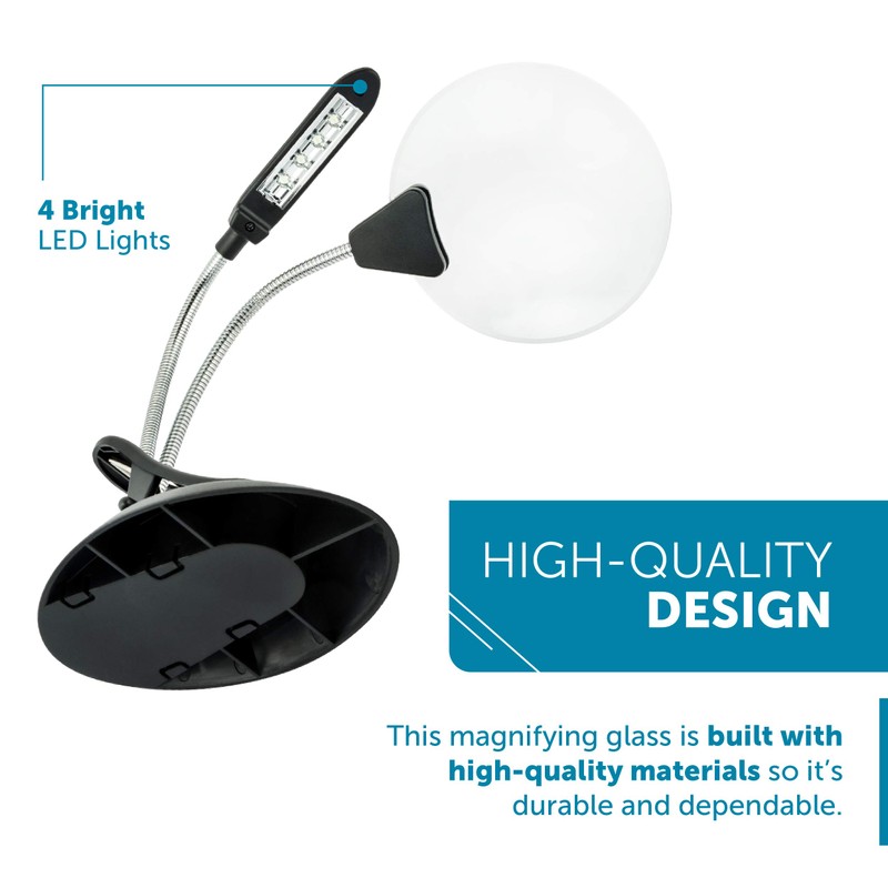 WITHit Table Magnifier with Light and Stand, 4” Lens, Black