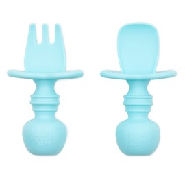 Bumkins Utensilios para bebé, juego de utensilios, cucharas masticables de silicona para beber, autoalimentación, destete LED para bebé, cucharas de entrenamiento, primera etapa, bebés de 6 meses