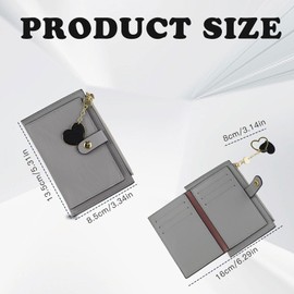 MultiValue Slim Wallet for Women, Bifold Wallet Purse PU Leather Credit Card Holder with Love Zipper 6 Card Wallet for Dating Traveling Shopping (Grey)