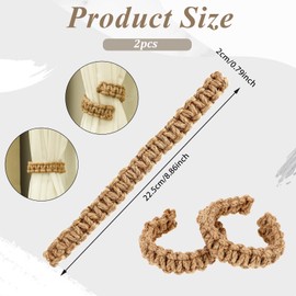 Qianyu 2 Pack Braided Curtain Tiebacks Rustic Drapes Holdbacks Handmade Decorative Drapery Holders Earthy Boho Curtain Ties Hooks for Farmhouse Decor Light Weight Drape Bedroom Accessories