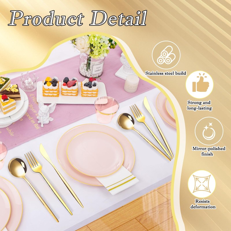 180 Pcs Gold Silverware Bulk for 60 Stainless Steel Flatware