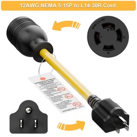 NEMA 5-15P to L14-30R Power Adapter Cord, WINXUS Household 15Amp to Generator Lock in 30Amp Adapter Cord, 3 Prong to 4 Prong Generator Transfer Switch Converter, STW 12AWG,1FT