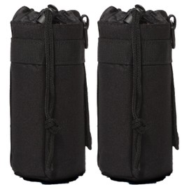 Azarxis Tactical Water Bottle Pouch, Molle Bottle Holder Holster Hydration Carrier Bag with Adjustable Drawstring Open Top for Military Vest Backpack Outdoor Cycling Hiking Camping (Black - 2 Pack)