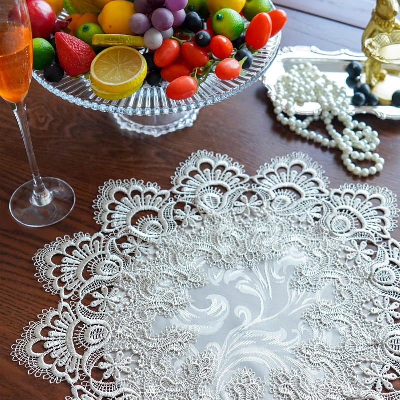 ARTABLE Lace Doily Placemats Round Lace Place Doilies Embroidered Flower