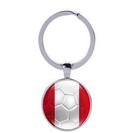 Art Attack Peruvian Flag Soccer Keychain, Peru Bicolour Incas National Football Team Accessories History Party Favor Fan Car Key Chain Ring Pendant Charm (Silver), Silver, Small