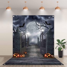 YCUCUEI 5x7ft Fabric Halloween Full Moon Night Backdrop Pumpkin Scary Graveyard Photography Background Spooky Party Decorations Banner Photo Booth Props