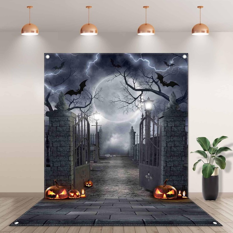 YCUCUEI 5x7ft Fabric Halloween Full Moon Night Backdrop Pumpkin Scary