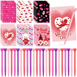 Jetec 48 Pcs Valentines Gift Bulk Valentines Heart Shaped Pen Valentine Spiral Notepad for Kid Teacher Valentine Classroom Gift 6 Design Mini Notepad Exchange Party Favor for Preschool Girl