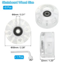 PATIKIL Roller Skate Wheels Set,8 Pack 58mm 82A Light Up Skateboard Cruiser Wheels Set with Bearings Trucks Tool Kit for Outdoor Double Row Skating, White