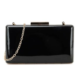LeahWard Women's Hard Case Patent Clutch Bag Wedding Cross Body Bag (Black)