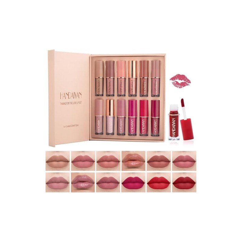10Pcs Lápiz Labial Líquido con 2 Glitter Labial Set de