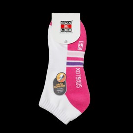 Sox & Lox Buy Sox and Lox Ladies Sports Cushioned Anklet Arch Support Socks White Pink Size 3 to 9 Online