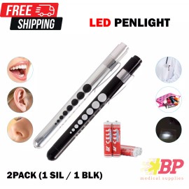 Ever Ready Pen Light Nurse Led Medical Penlight Pupil Gauge - 2PACK Black and Silver