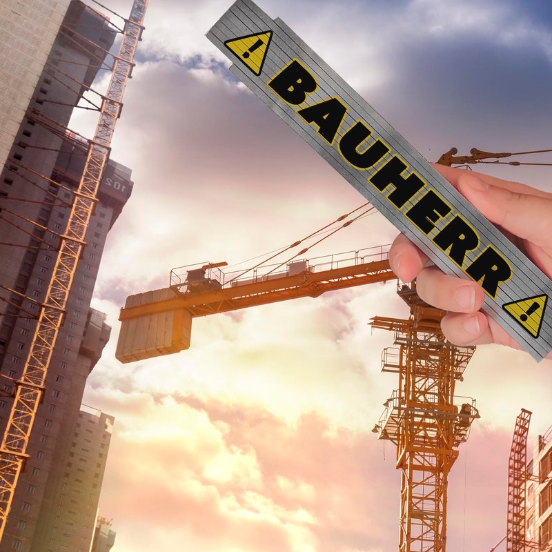 Builder with Warning Symbol Wooden Ruler for Craftsmen Funny Gift