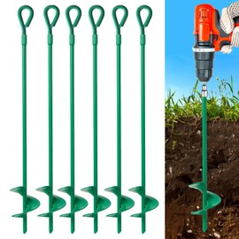 PDDYIER 18" Ground Anchors Kit 6pcs, Heavy Duty Screw in Earth Auger Anchor, Shed Tie Down Anchor Hook for Camping Tent, Canopy, Car Ports, Shed, Swing Set, Securing Dog, Green