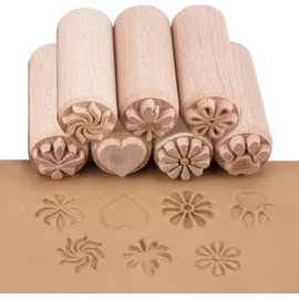 OLYCRAFT 7PCS 2x0.8 Inch Wood Pottery Tools Stamps Polymer Clay Stamp Column Wooden Stamps Round Pottery Stamp with Mixed Patterns for Clay and Ceramic