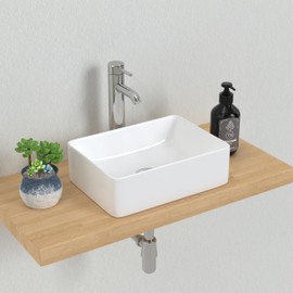 J-FAMILY 14.5'' x 10.6'' Bathroom Small Vessel Sink Above Counter White Porcelain Ceramic Sink Bowl Vanity Sink Lavatory Rectangular Wash Hand Basin,JFBS99
