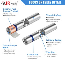 JRready 100Set M81824/1 Series IP68 Waterproof Butt Splice Connector Kit Blue Heat Shrink Butt Connectors 20-16 AWG (M81824/1-2 Equivalent) with Copper Splice & PVDF Heat Shrink Tubes ST6389-16-100