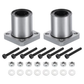 sourcing map LMK20-UU Linear Ball Bearings 20mm Bore 32mm OD 41mm Length Round Flange Nickel Plated with Screws for CNC Machine 3D Printer 2pcs