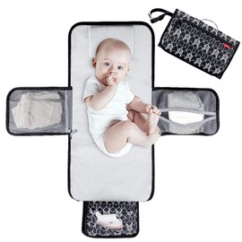 Lekebaby Portable Nappy Changing Mat Baby Travel Change Mat with Wipe-Pocket and Head Cushion, Black