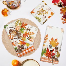 Arquiel Küchentücher Baumwolle 4 Stück, Geschirrtücher 100% Baumwolle Eichhörnchen Ahornblatt Küchenhandtuch Set Multi-Purpose Hochwertige Küche Trockentuch Bar Handtücher 50 x 70CM