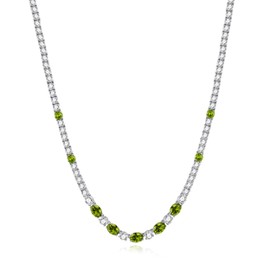FANCIME Sterling Silver Created Peridot Tennis Necklace August Birthstone Necklace with 4mm Cubic Zirconia 6 * 8mm Oval Peridot Luxury Fine Jewelry for Women 18"