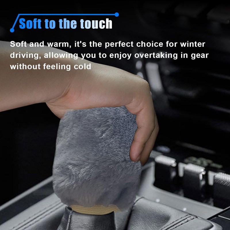 2PCS Plush Car Gear Shift Knob Cover & Handbrake Cover,