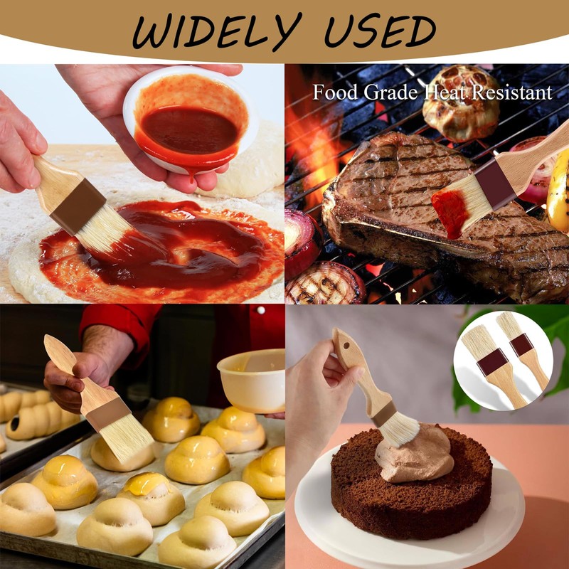 3 PCS Pastry Brushes,Wooden Durable Cooking Brush for Baking, BBQ