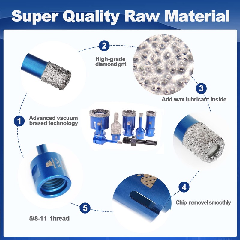 Diamond Core Drill Bit Set - 6/8/25/35/50mm Diamond Hole Saw