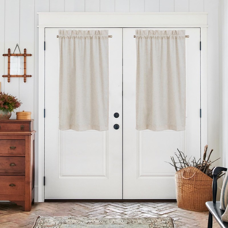 jinchan Beige Kitchen Curtains Linen Tier Curtains 45 Inches Farmhouse