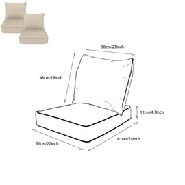 COZYVIDA Indoor/Outdoor Deep Seat Patio Cushions seat(22x24x4.7 inch),Back(23x19 inch) : Resilient Foam Filling, Weather Resistant Patio Cushions,2 Sets,Putty