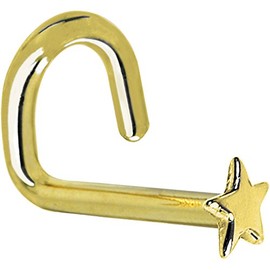 Body Candy Solid 14k Yellow Gold Star Left Nose Stud Screw 18 Gauge 1/4"