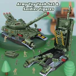 Youlechen 6-Piece Die-Cast Army Tank Set for Boys 3-6, with 8 Soldier Figures, Military Toys with Light & Sound, Launchable Missile Tanks