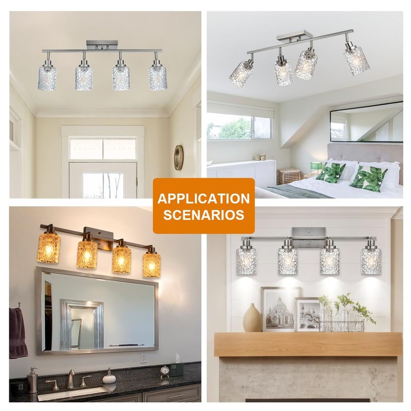 VINLUZ 2-Light Brushed Nickel Directional Spotlight Track Lighting Kit with