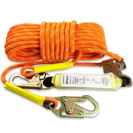 VONLX Fall Protection Safety Rope 25FT Heavy Duty Vertical Roofing Rope with Alloy Steel Grab Snap Hooks Shock Absorber Fall Protection Tree Climbing Line Kit Tree Stand Safety Line Kit