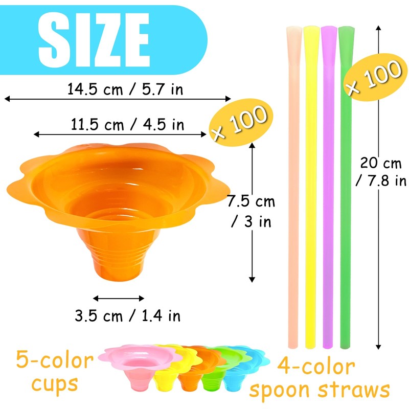 Cmaqpw 200PCS 4oz Colorful Snow Cone Cups Set with 100Pcs