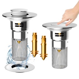 2 x Bathroom Sink Drain Strainer, Pop-up Sink Drain Strainer with Removable Stainless Steel Strainer Basket Hair Catcher