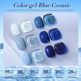 BORN PRETTY Gel Nail Polish Set 6 Colors,Royal Blue Sky Blue Glitter Nail Gel Polish Kit Light to Dark Shades Long Lasting Nail Art DIY Manicure Home Salon Holiday Gift
