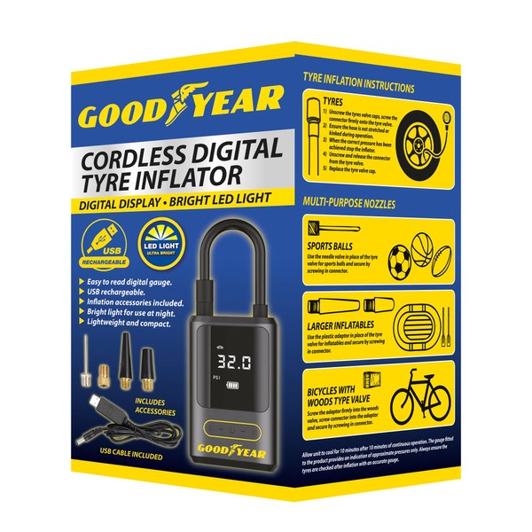 Goodyear Cordless Car Tyre Inflator Pump LED Portable Air Compressor Digital