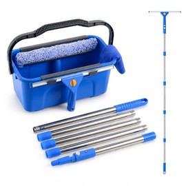 UFORU Professional Window Cleaning Kit with Bucket, 3 Gallon Set with 14" Window Squeegee, 15" Microfiber Scrubber and 76" Long Handle for High Window, Home, Outdoor, Commercial and Car Glass Cleaning