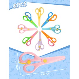 GAUENEEN 8 Pack Plastic Safety Scissors, Preschool Training Scissors, Children Safety Learning Scissors Spring Scissors for Toddler Arts and Paper Craft Supplies