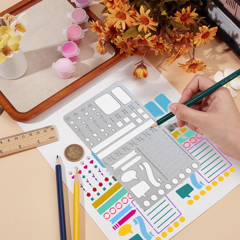 UNICRAFTALE Metal Stencil for Journaling Lines Lists Banners Square Planner