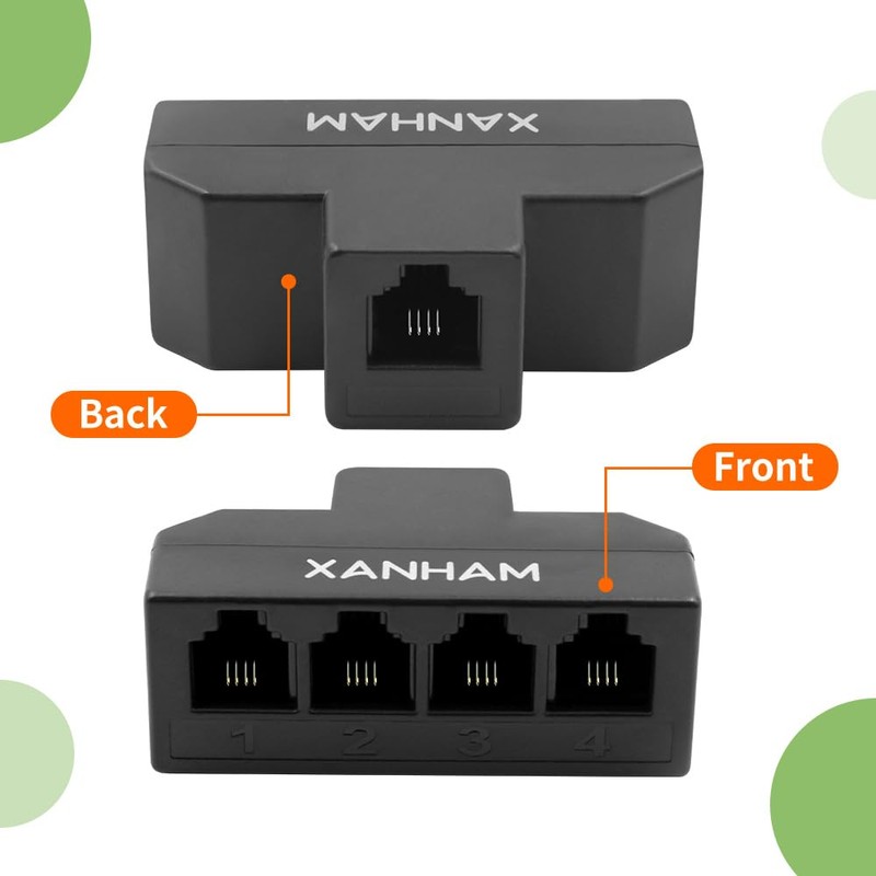 XANHAM RJ11 Cable 4 Way Splitter 6P4C Connector Phone Line