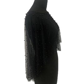 TMTGTS Tulle Pearls Cape Soft Organza Bridal Cape Chiffon Scarf Elegant Cape Short Shoulder Cape with Faux Pearls Bridal Neck Scarf for Bride Evening Shawl Festive Wedding Evening Dress (2#)