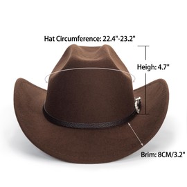 Classic Black Western Felt Roll Up Brim Cowboy and Cowgirl Hat for Women and Men - Decoration with Rhinestone Hat Band