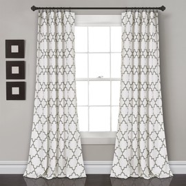 Lush Decor, Gray Bellagio Room Darkening Curtains-Trellis Geometric Design Window Panel Drapes Set for Living, Dining, Bedroom (Pair), 95” x 52