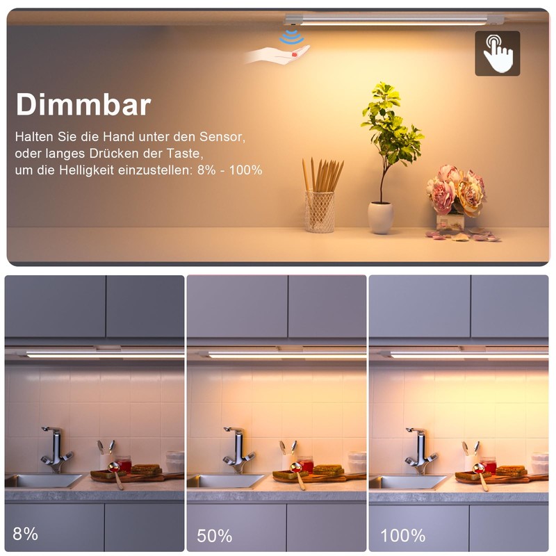 WOBANE Under-Unit Light Kitchen LED Dimmable, 5 Light Colours, Bright