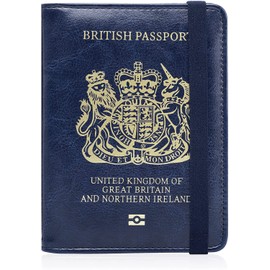 MOIRENTO UK Passport Cover Holders Protector PU Leather Navy Blue British Wallet Brexit Navy Blue-Band